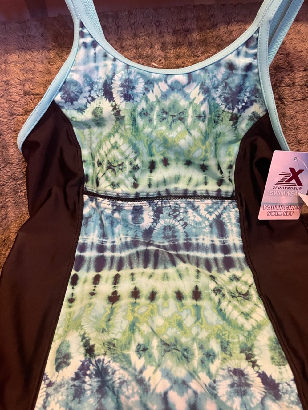 ZeroXposur Girls Tie-Dye One-Piece Swimsuit - Blue/Green/Black